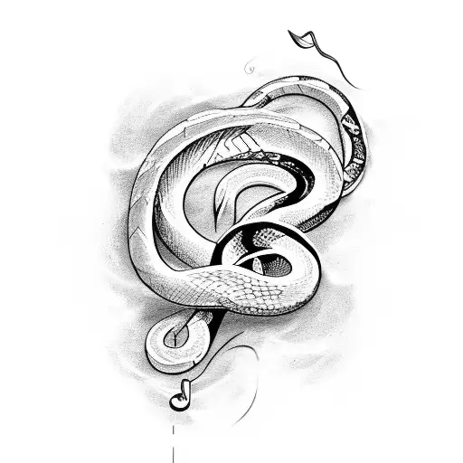 A minimalist tattoo of a snake wrapped around a musical note, combining the client's love for Slytherin and music. tattoo design idea