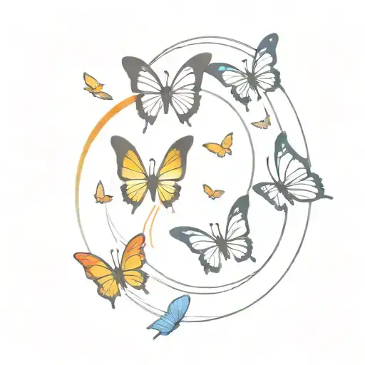 rainbow and butterflies flying tattoo design idea