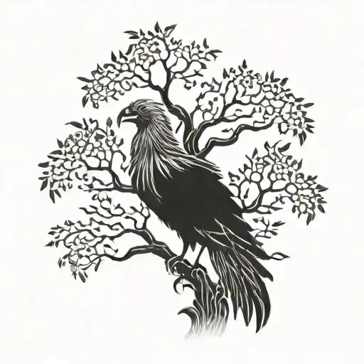 Tree of life with a vulture turning into a phoenix  tattoo design idea