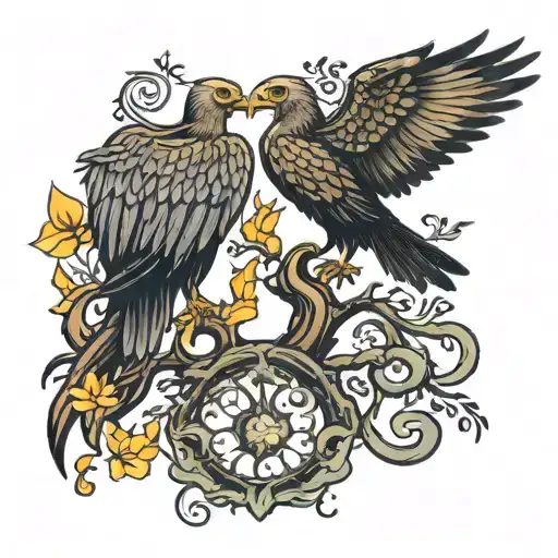 tree of life with a vulture and phoenix rising tattoo design idea