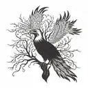 Tree of life with a vulture turning into a phoenix  tattoo design idea