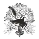 Tree of life with a vulture turning into a phoenix  tattoo design idea