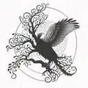 Tree of life with a vulture turning into a phoenix  tattoo design idea