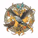 Tree of life with a phoenix, vulture, and an eagle tattoo design idea