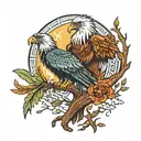 Tree of life with a phoenix, vulture, and an eagle tattoo design idea