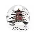 Japanese pagoda over a red moon and clouds in Japanese style in front  tattoo design idea