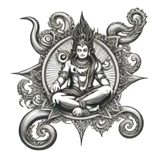 An abstract design combining the trishul of Lord Shiva and the infinity symbol associated with Gojo Satoru tattoo design idea