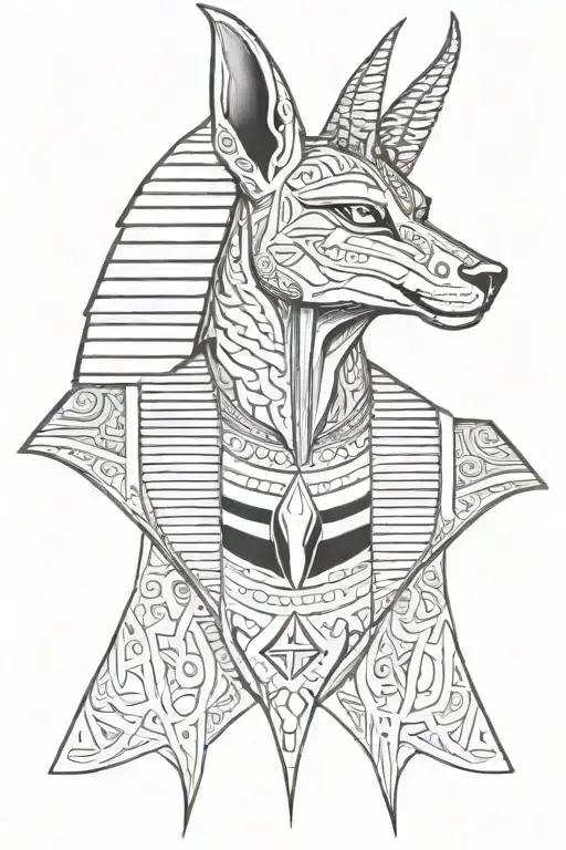 Anubis egypcian god and eyes of horus tattoo design idea
