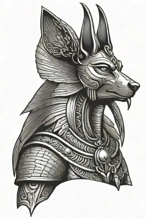 Anubis egypcian god with eye of horus holding tattoo design idea