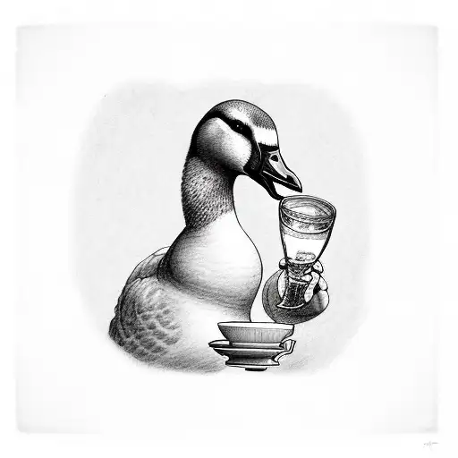 Goose drinking a cup of tea tattoo design idea