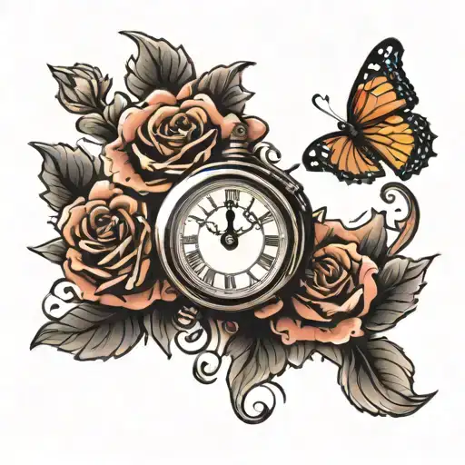 tattoo of a clock that marks the time 07:51 that symbolizes the birth of a daughter tattoo design idea