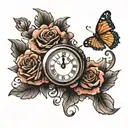 tattoo of a clock that marks the time 07:51 that symbolizes the birth of a daughter tattoo design idea