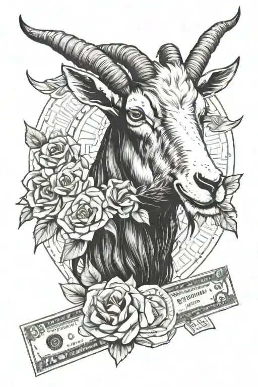 goat in human form with money rose tattoo design idea