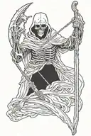 A depiction of death could look very intriguing if a reaper stood with a scythe next to a severed head, and death had th tattoo design idea