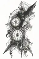 An intricate design combining elements of Assassin's Creed and a clock symbolizing the passage of time tattoo design idea
