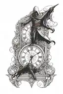 An intricate design combining elements of Assassin's Creed and a clock symbolizing the passage of time tattoo design idea