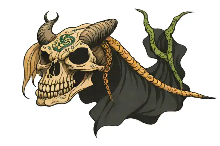 Longhorn Skull and snake wrapped tattoo design idea