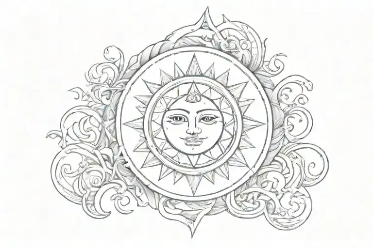 the word "karma" with a sun and moon tattoo design idea