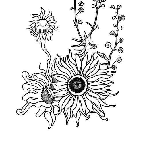 zippo lighter with babys breath and dwarf sunflowers coming out of the top tattoo design idea