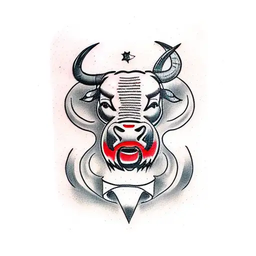 red and black ink bull  tattoo design idea