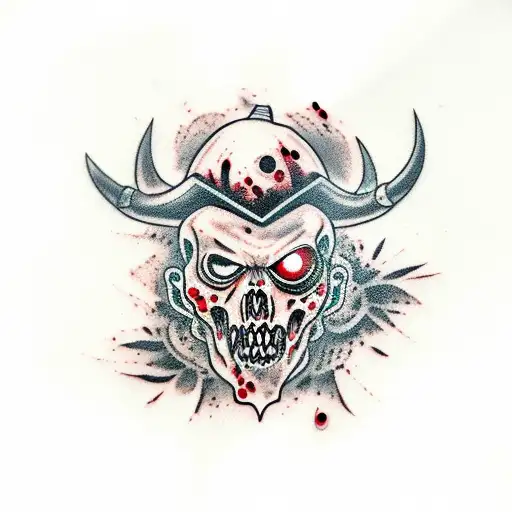 red and black ink zombie bull  tattoo design idea
