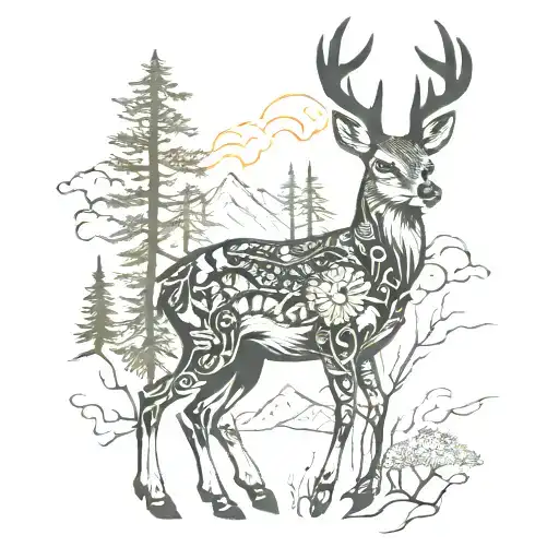 deer, owl, forest, mountain, bracklet  tattoo design idea