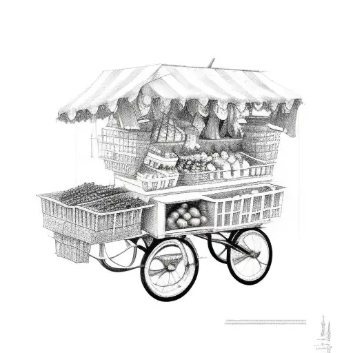 highly detailed 4k onion cart vendor  tattoo design idea