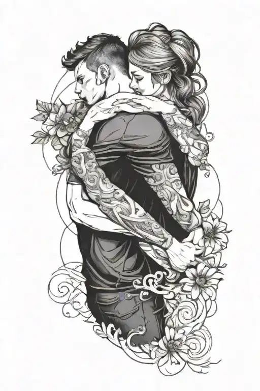 blackwork tattoo couple hugging tattoo design idea
