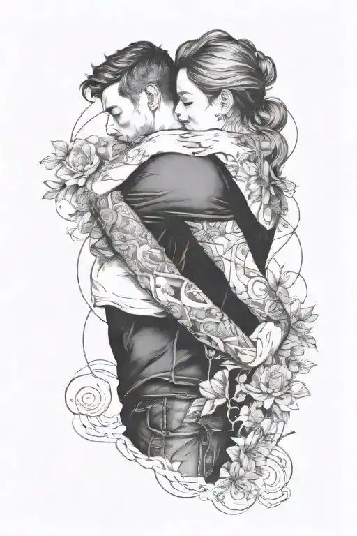 blackwork tattoo couple hugging tattoo design idea