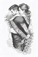 blackwork tattoo couple hugging tattoo design idea