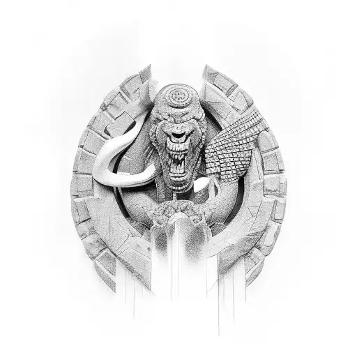 generate a full arm Stone carving tatto, included new york city view tattoo design idea