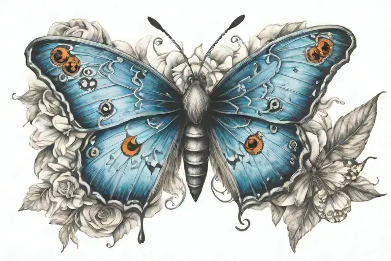 butterfly blue with eyes and smoking   tattoo design idea