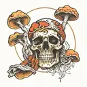 skull, meditating, magic mushroom tattoo design idea