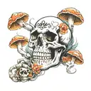 skull, meditating, magic mushroom tattoo design idea