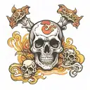 skull, meditating, magic mushroom tattoo design idea