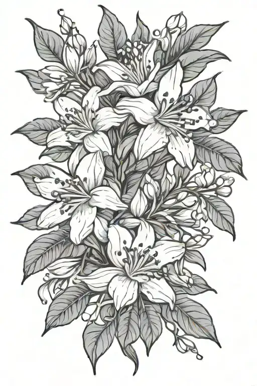 Jasmine branch with flowers for male tattoo design idea