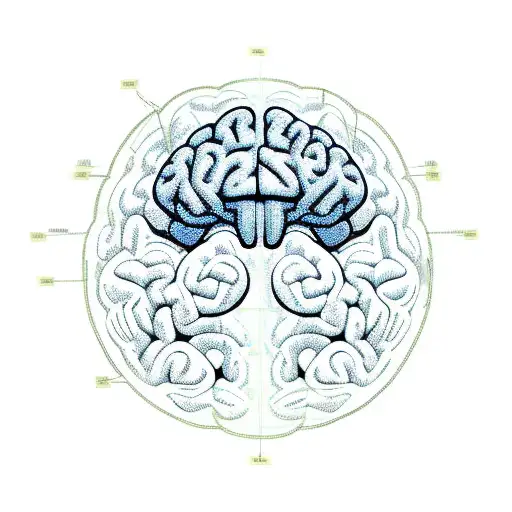 A sketch of a brain with mountain ranges and alien spaceships flowing through it tattoo design idea