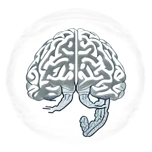 A sketch of a brain with mountain ranges and alien spaceships flowing through it tattoo design idea
