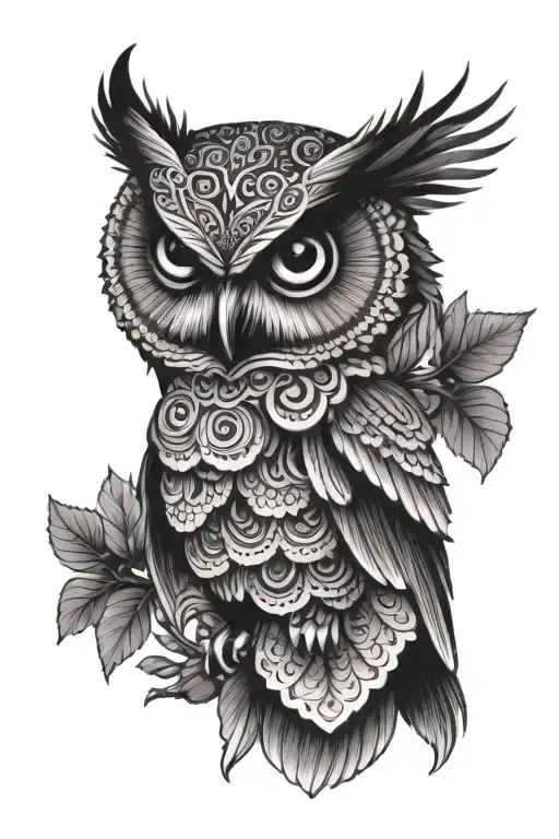 owl mandala tattoo  with purple eyes design tattoo design idea