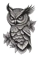 owl mandala tattoo  with purple eyes design tattoo design idea