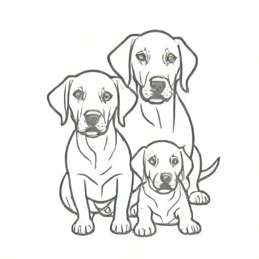small Labrador and big Labrador dogs smile faces tattoo design idea
