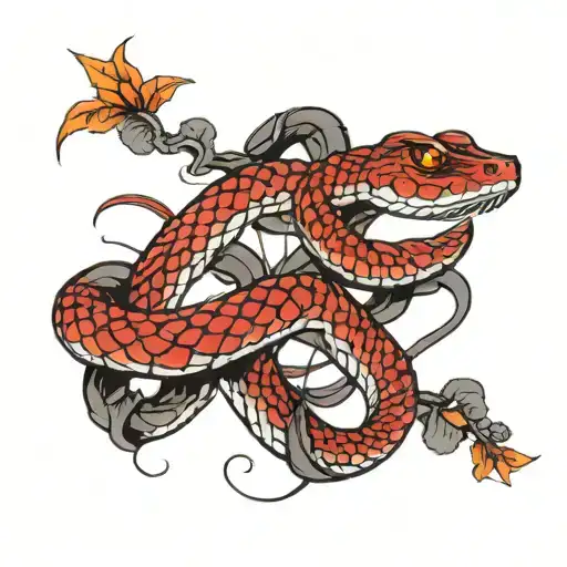 black and red snake wrapping around arm tattoo design idea
