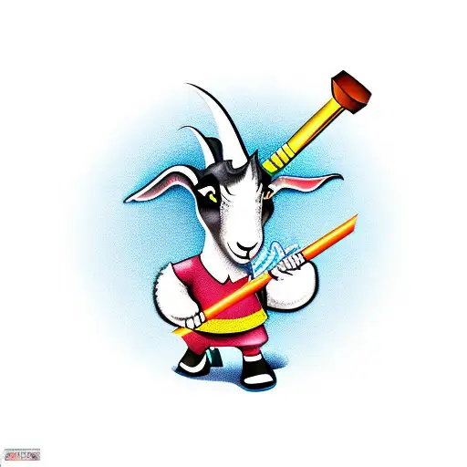 cartoon goat with hammer in hand tattoo design idea