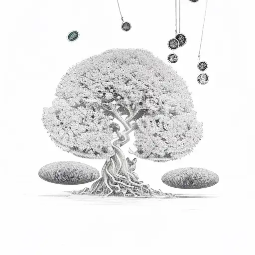 A money tree growing from a tarot deck, symbolizing abundance and self-development tattoo design idea