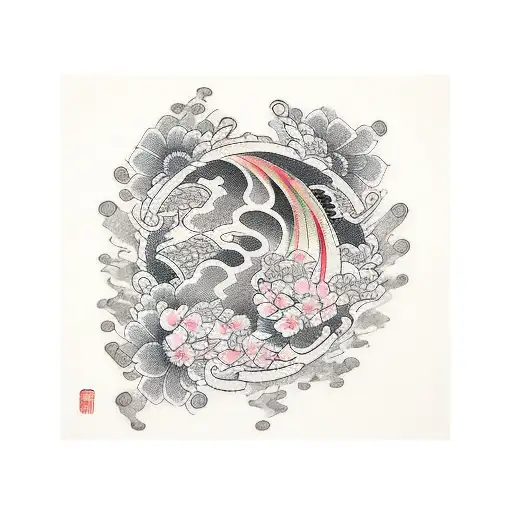 four kanji in line flower tattoo design idea