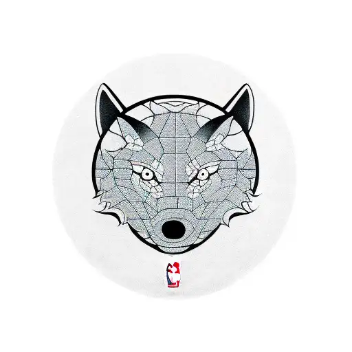 A geometric pattern of basketballs and wolf silhouettes forming a symmetrical design tattoo design idea