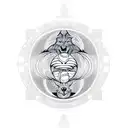 A geometric pattern of basketballs and wolf silhouettes forming a symmetrical design tattoo design idea