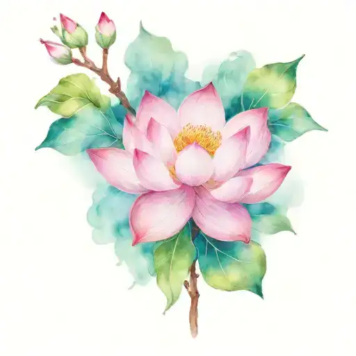 lotus and cherry blossom branch tattoo design idea