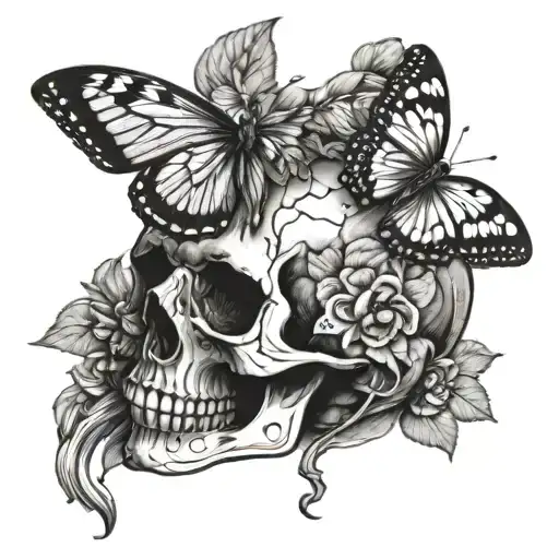 skull and butterfly tattoo design idea