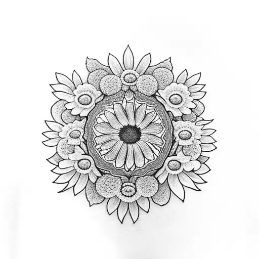 hugging Skeletons, tree of life, chrysanthemum, daisy, holly, narcissus  tattoo design idea